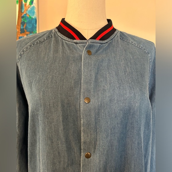 Denim Shirt with Baseball Collar - Picture 1 of 8